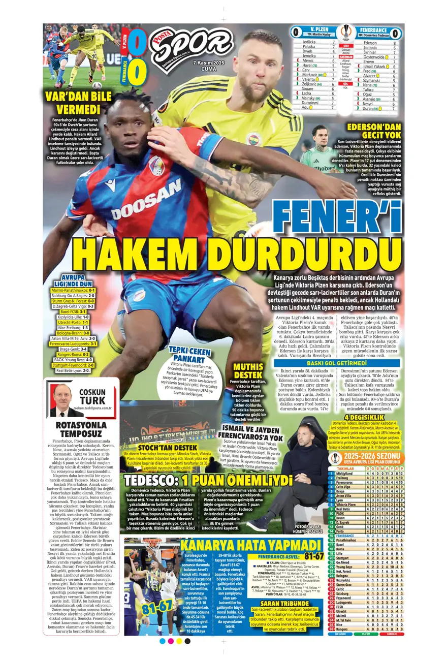 "Hakem 2 puanı çaldı" (7 Kasım 2025 spor manşetleri) 23 "Hakem 2 puanı çaldı" (7 Kasım 2025 spor manşetleri) 23