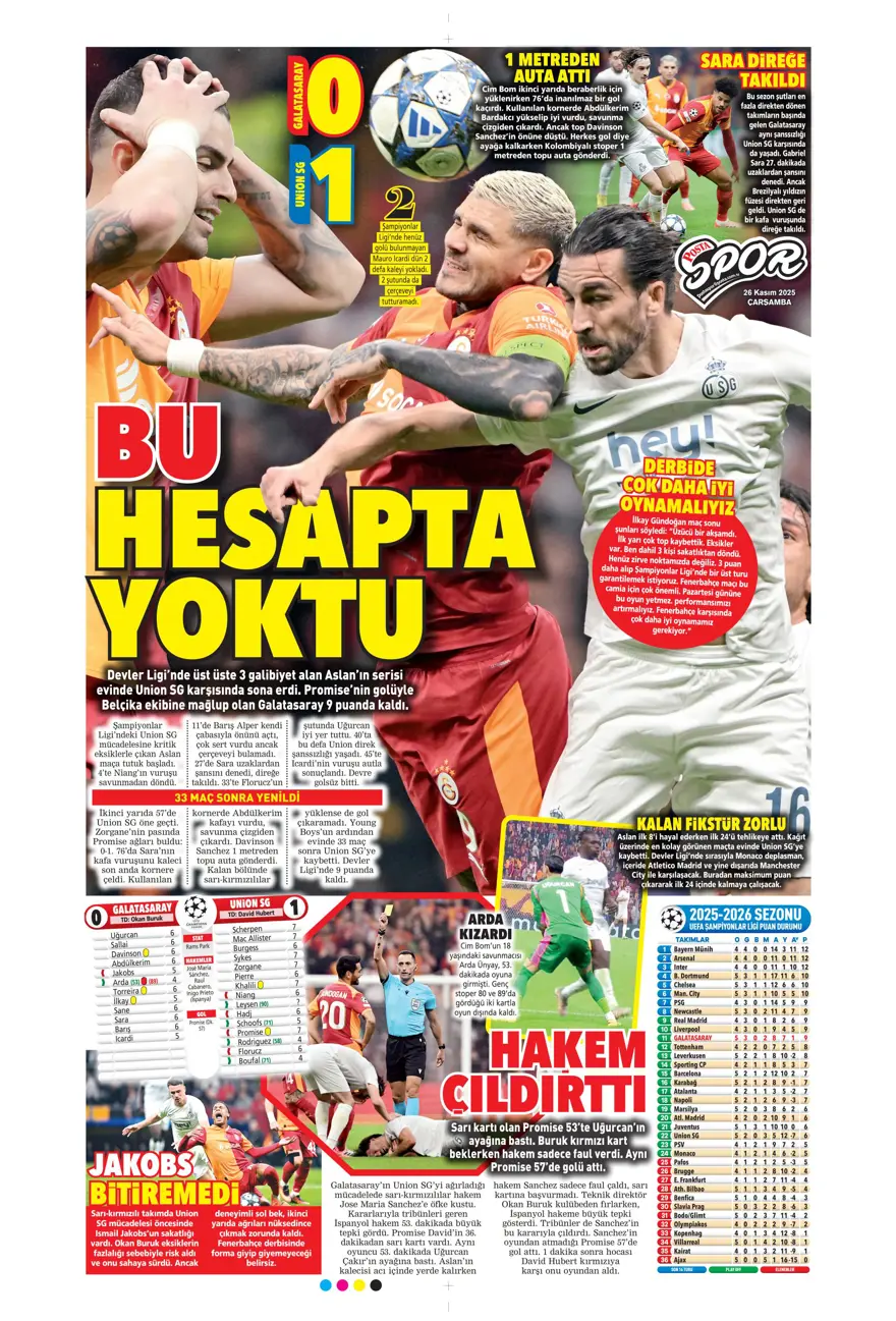 "Aslan fırsat tepti" (26 Kasım 2025 spor manşetleri) 36