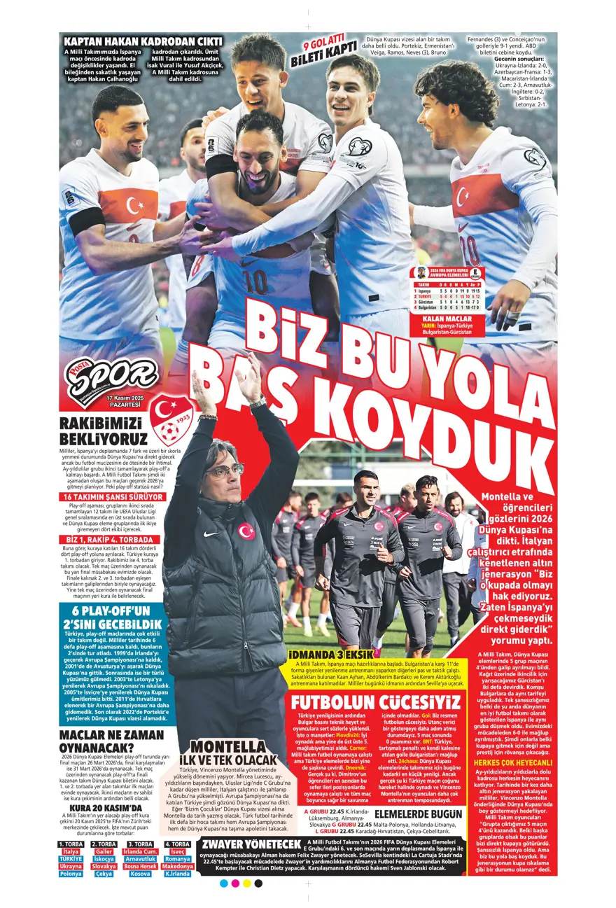 "Yolumuz açık" (17 Kasım 2025 spor manşetleri) 22