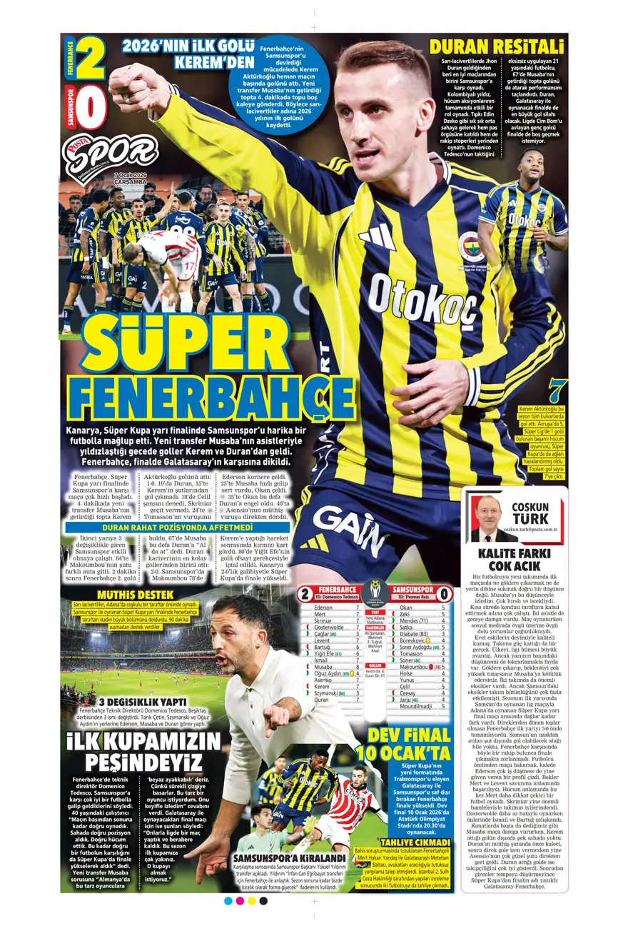 Fenerbahçe'den süper gala (7 Ocak 2026 spor manşetleri) 22 Fenerbahçe'den süper gala (7 Ocak 2026 spor manşetleri) 22
