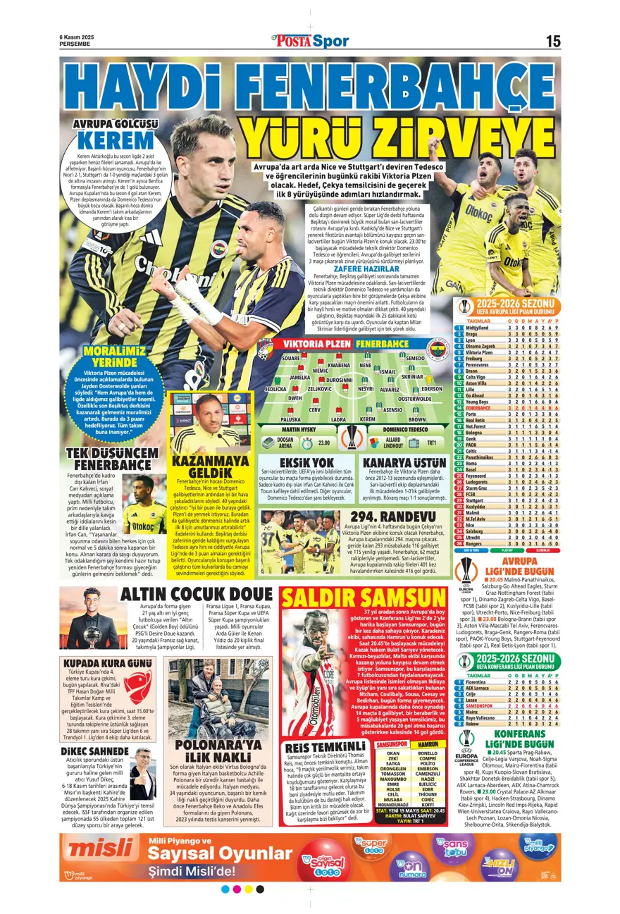 "Devler Ligi'nin Aslan'ı" (6 Kasım 2025 spor manşetleri) 16