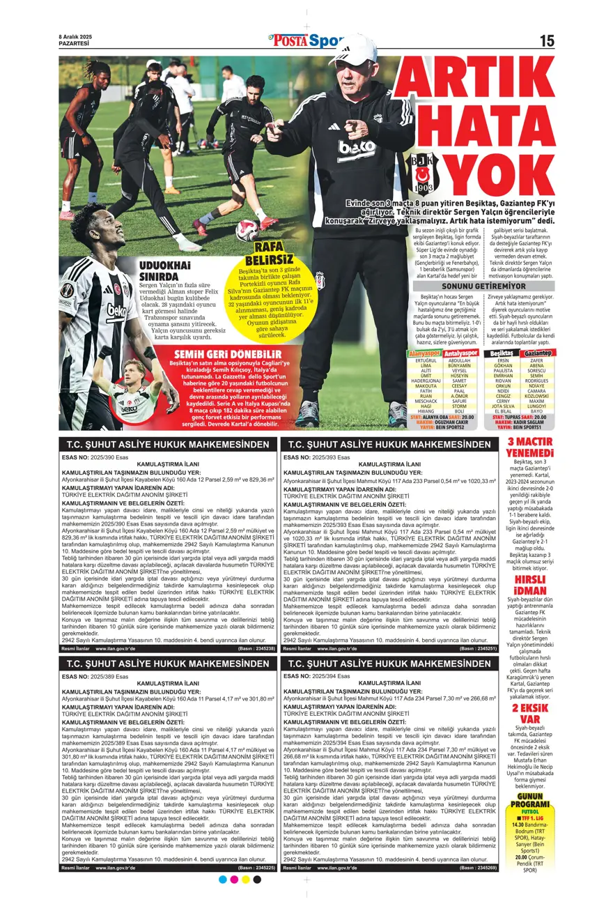 "Doludizgin fırtına" (8 Aralık 2025 spor manşetleri) 18