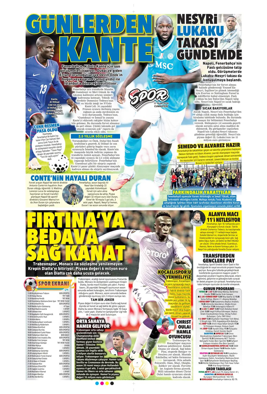 "Akıl oyunları" (17 Ocak 2026 spor manşetleri) 12