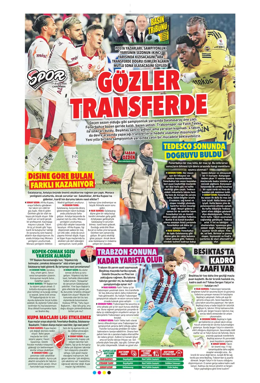 "Lemina'nın veliahtı Dennis" (17 Aralık 2025 spor manşetleri) 17