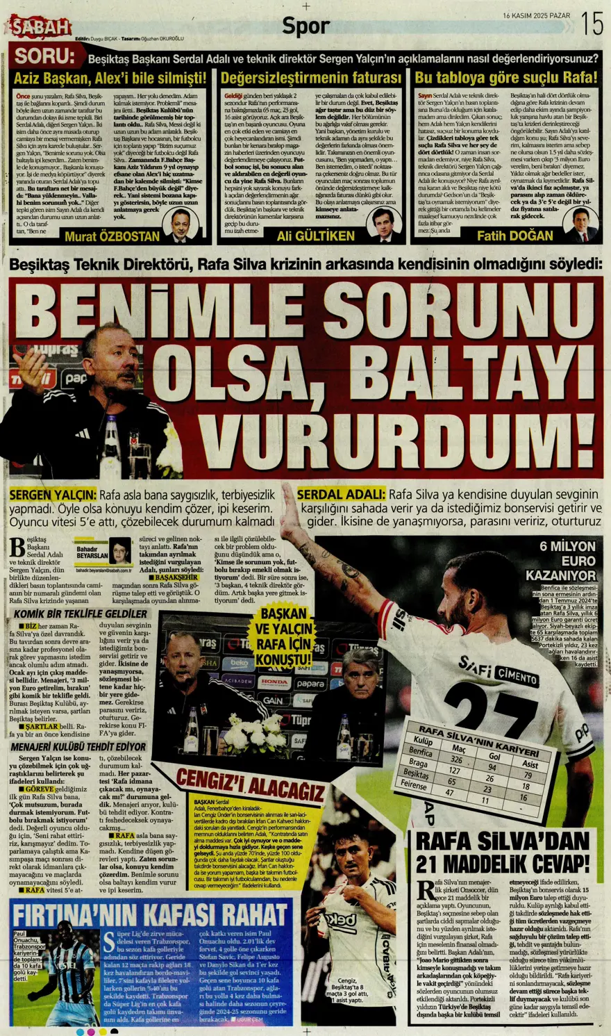 "Bekle bizi Amerika" (16 Kasım 2025 spor manşetleri) 12