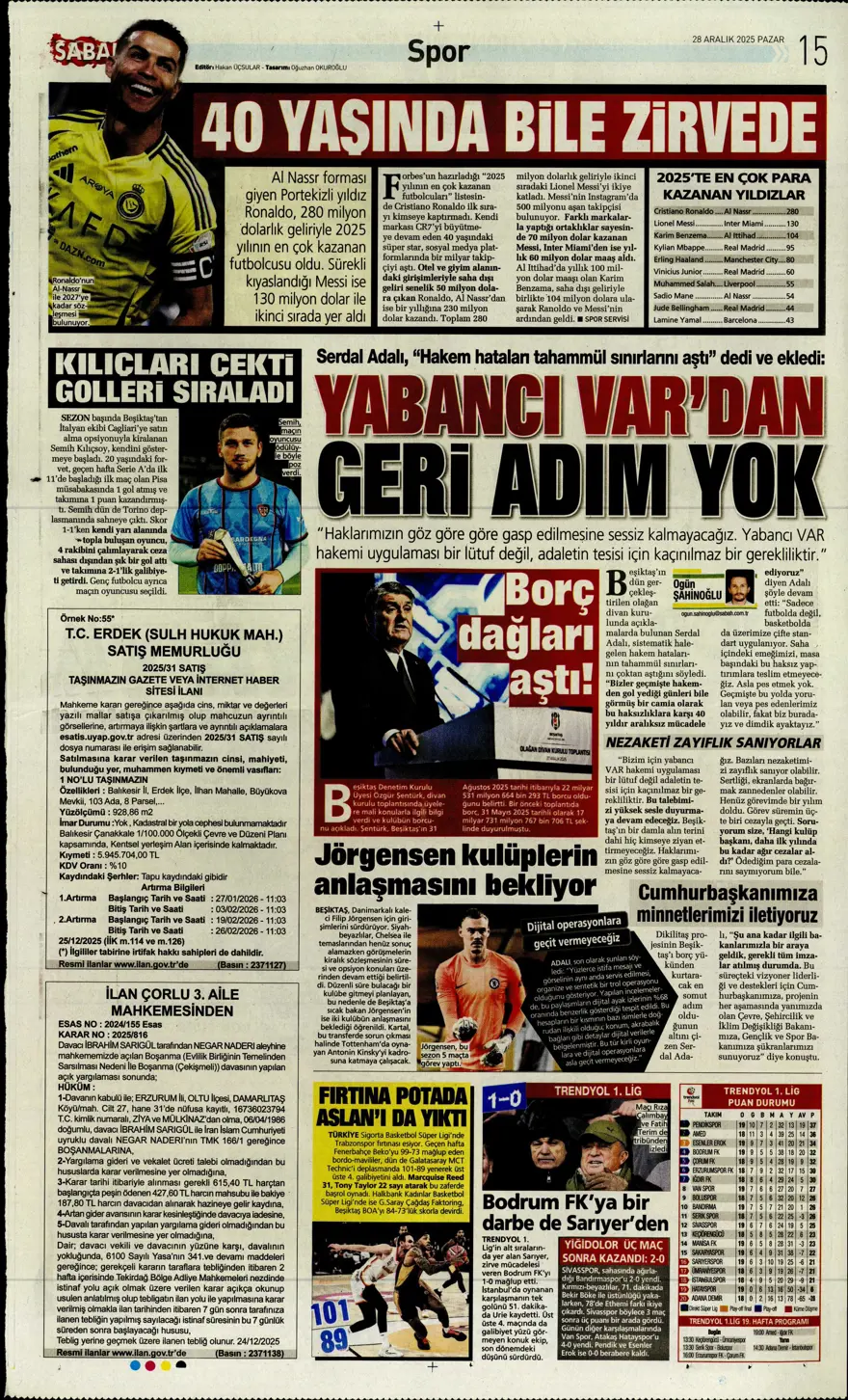 "Nkunku derbisi" (28 Aralık 2025 spor manşetleri) 7