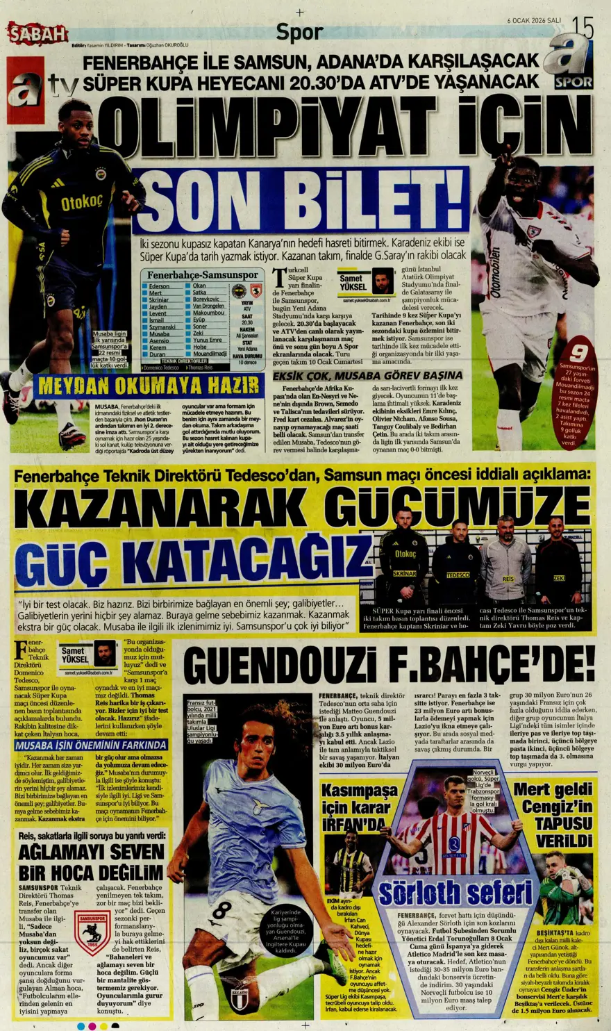 Galatasaray'dan finale pençe (6 Ocak 2026 spor manşetleri) 18