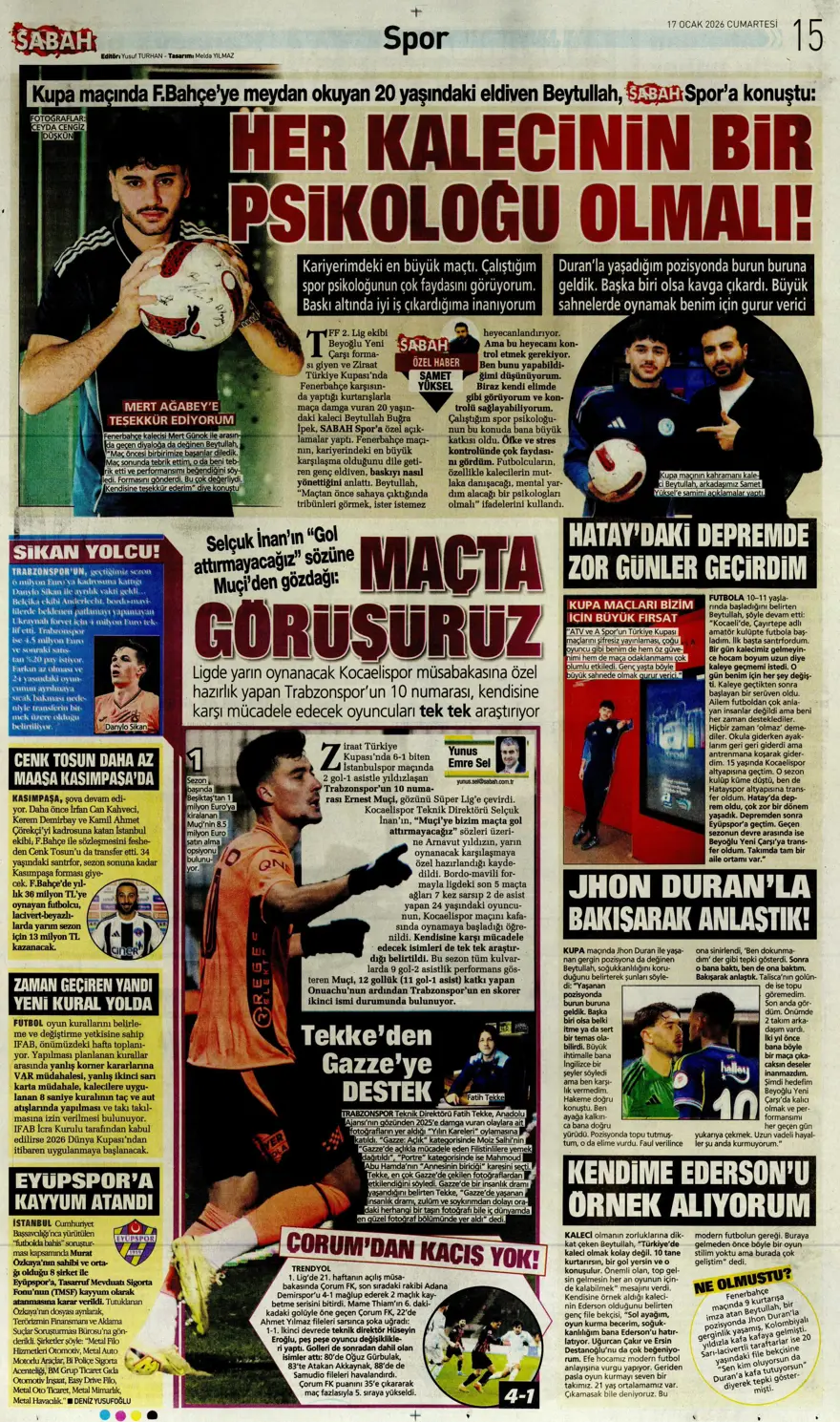 "Akıl oyunları" (17 Ocak 2026 spor manşetleri) 14