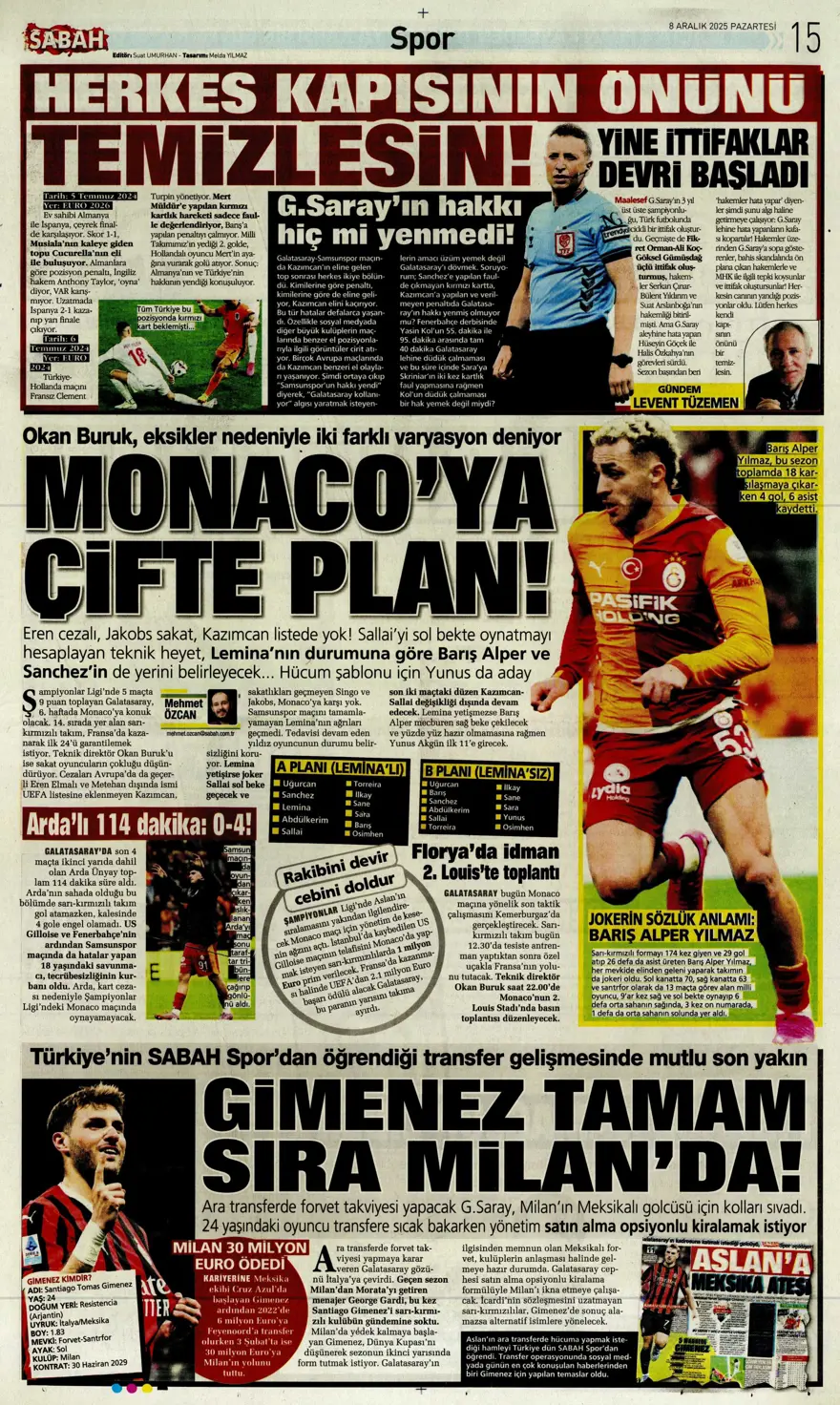 "Doludizgin fırtına" (8 Aralık 2025 spor manşetleri) 19