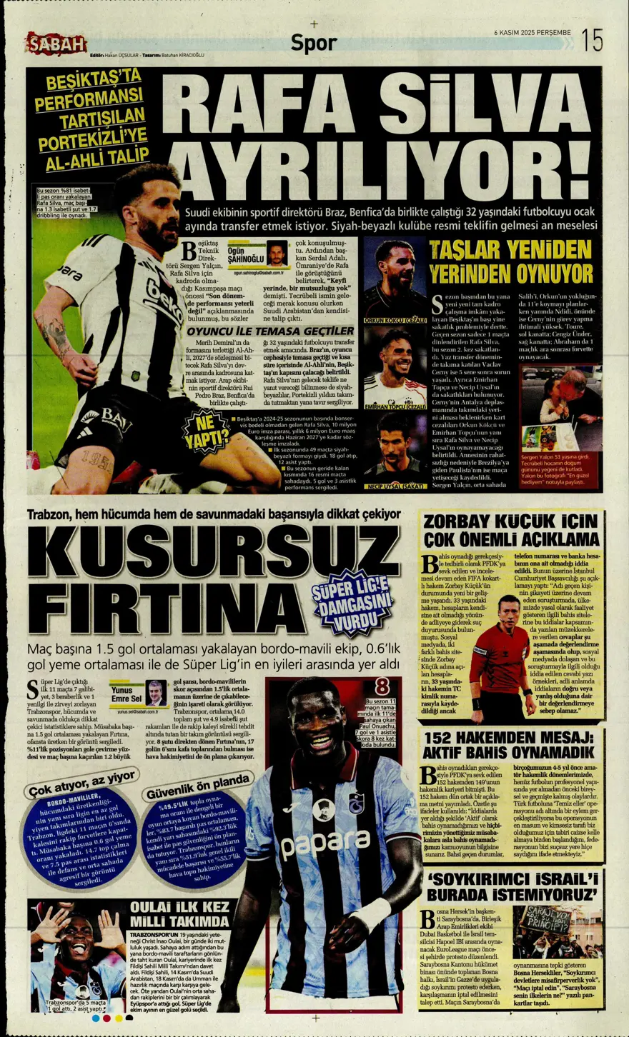 "Devler Ligi'nin Aslan'ı" (6 Kasım 2025 spor manşetleri) 14