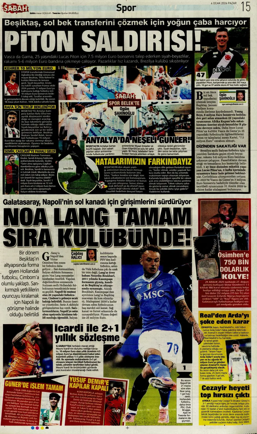 Fenerbahçe'de Guendouzi sürprizi (4 Ocak 2026 spor manşetleri) 19 Fenerbahçe'de Guendouzi sürprizi (4 Ocak 2026 spor manşetleri) 19