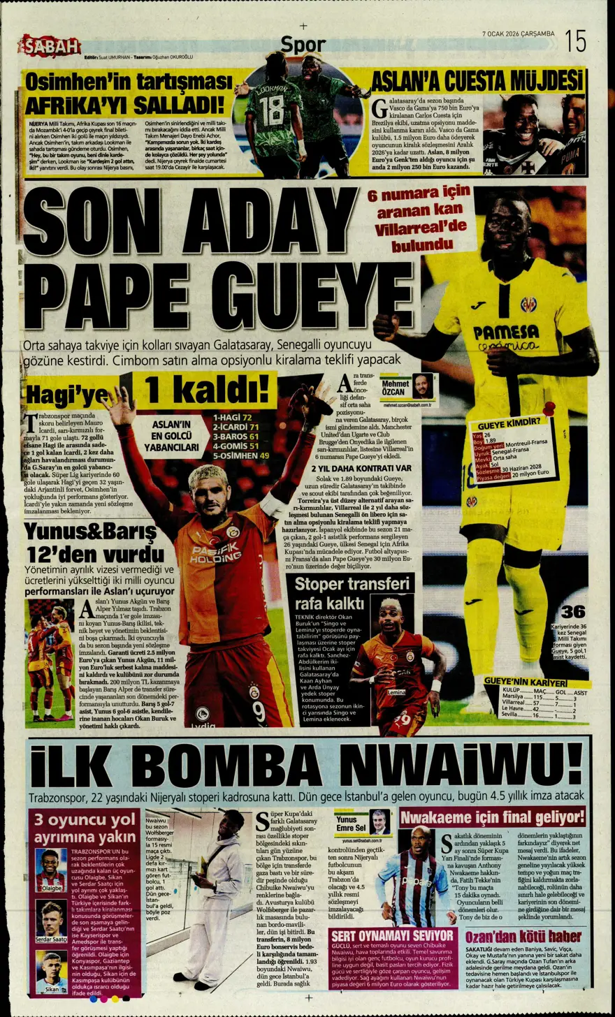 Fenerbahçe'den süper gala (7 Ocak 2026 spor manşetleri) 12 Fenerbahçe'den süper gala (7 Ocak 2026 spor manşetleri) 12