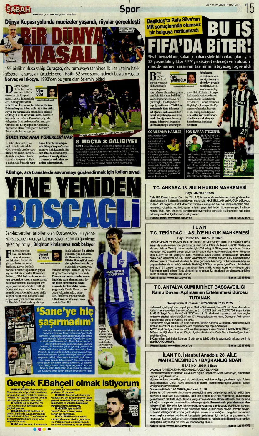 "O bilet gelecek" (20 Kasım 2025 spor manşetleri) 12