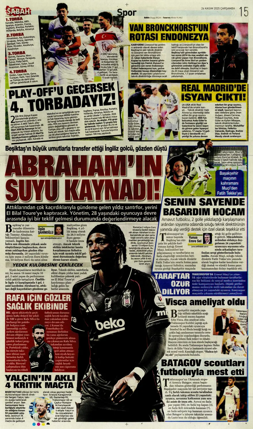 "Aslan fırsat tepti" (26 Kasım 2025 spor manşetleri) 22