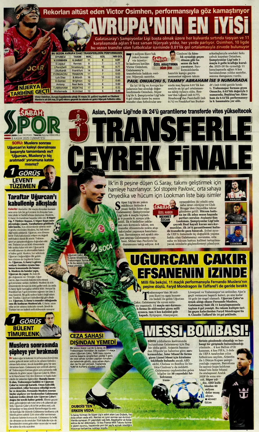 "Bahis ve şike depremi" (8 Kasım 2025 spor manşetleri) 11