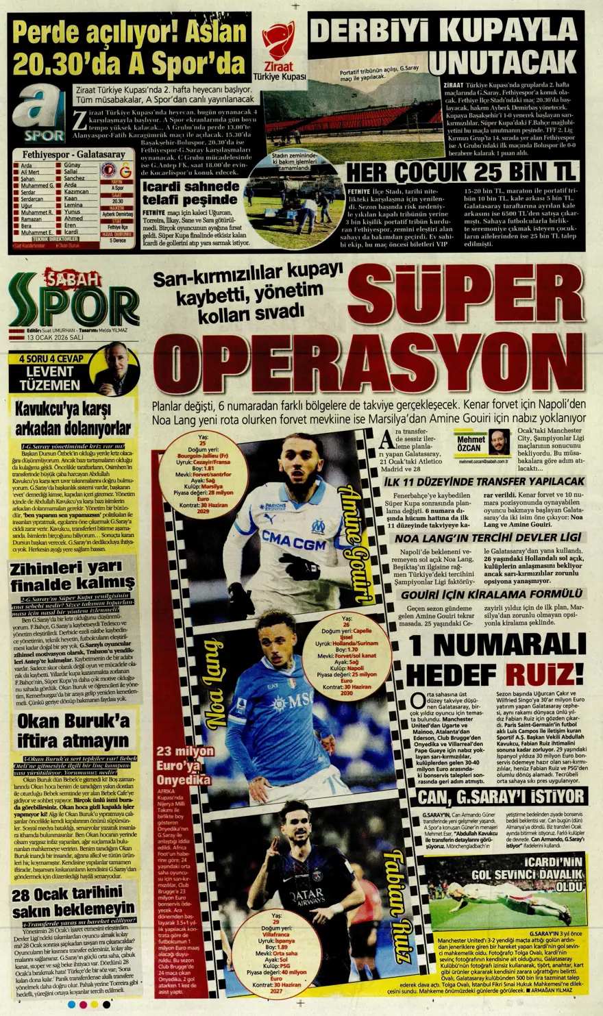 "Aslan'a Ruiz'de dev rakip" (13 Ocak 2026 spor manşetleri) 5