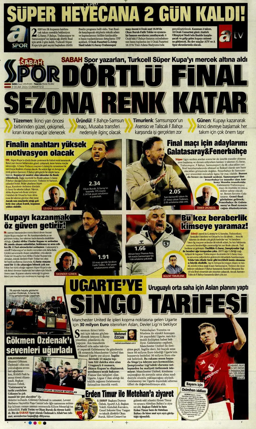 "Aslan'dan Salah teklifi" (3 Ocak 2026 spor manşetleri) 20