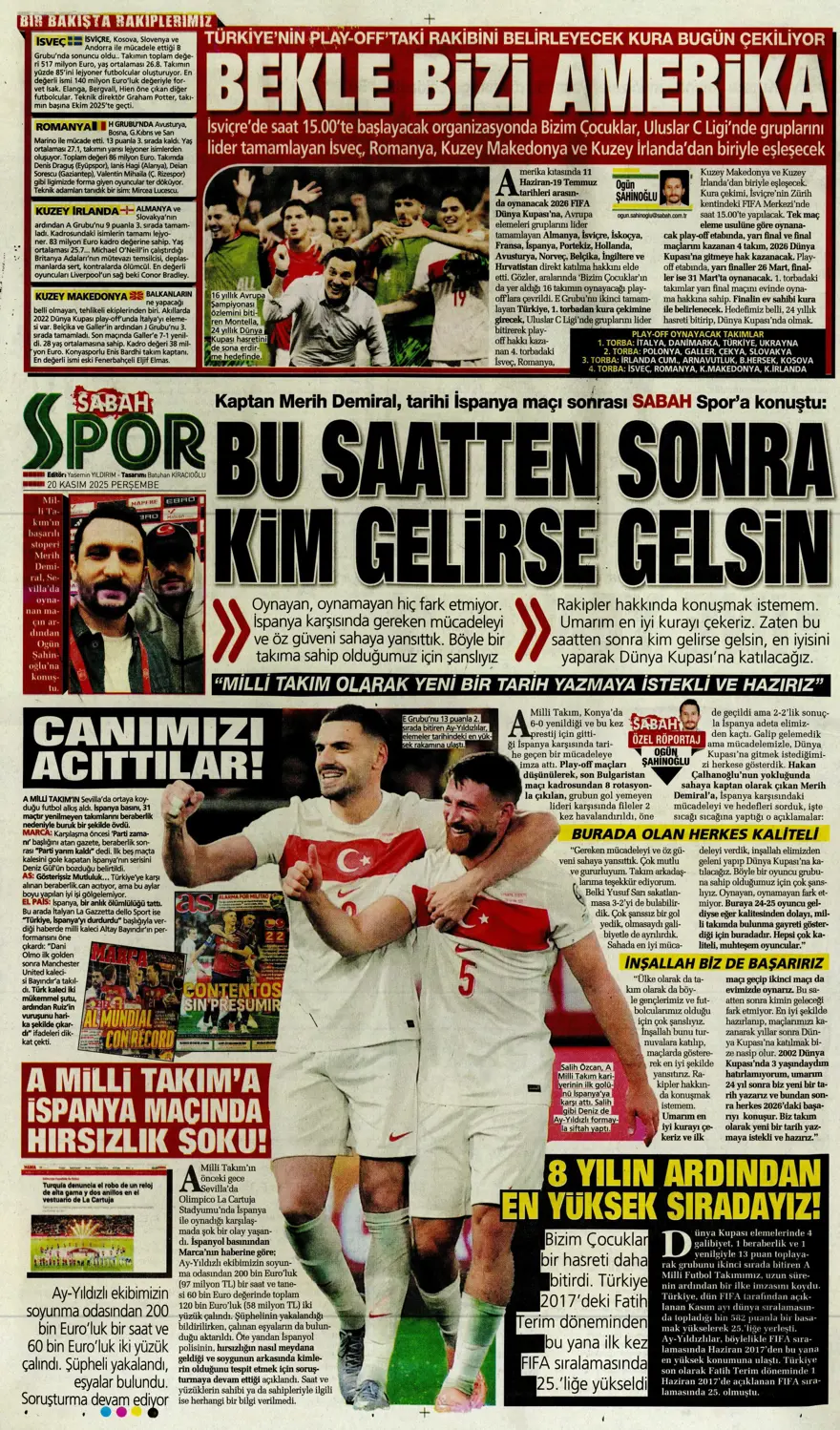 "O bilet gelecek" (20 Kasım 2025 spor manşetleri) 14