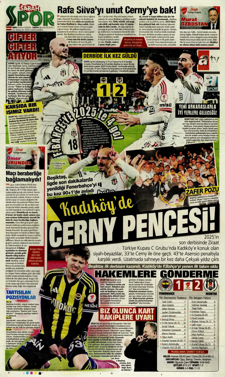 "Kadıköy'de Cerny pençesi" (24 Aralık spor manşetleri) 22 "Kadıköy'de Cerny pençesi" (24 Aralık spor manşetleri) 22