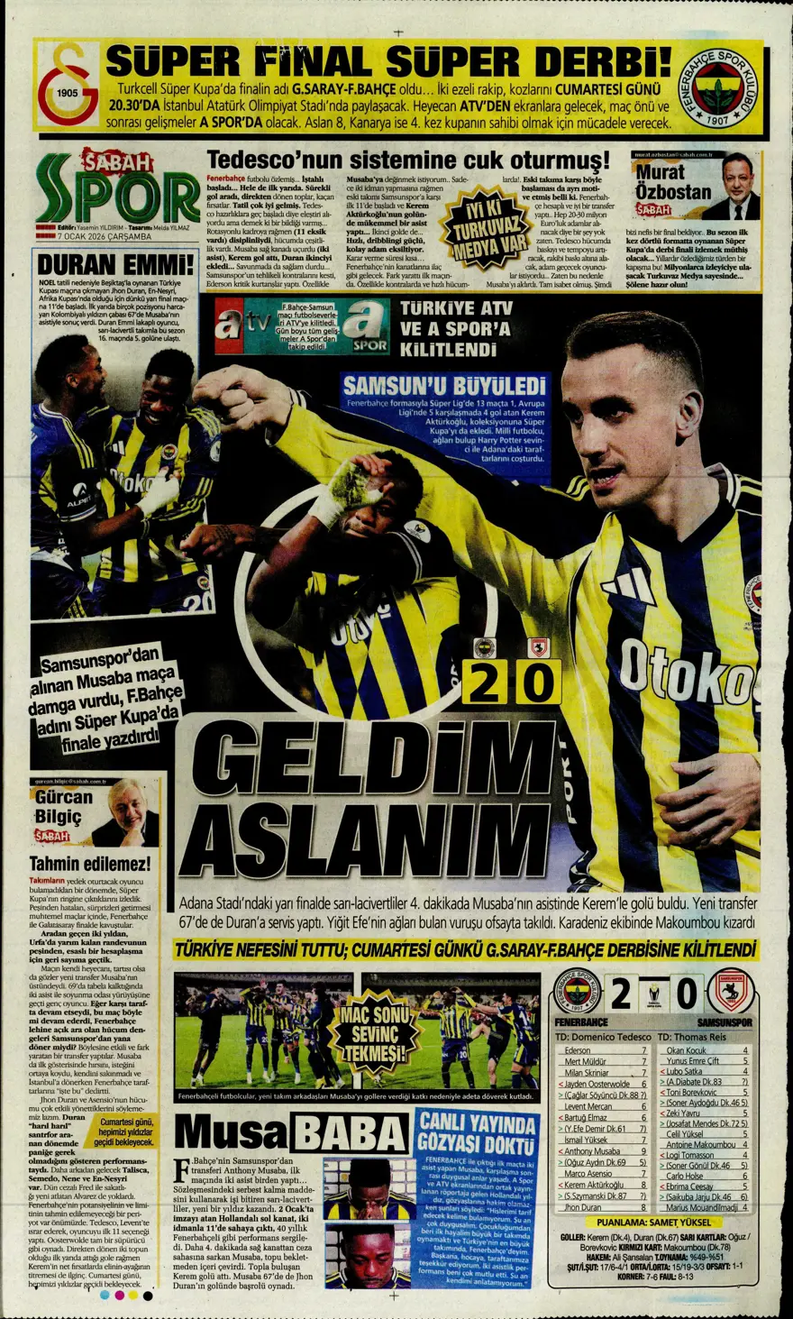Fenerbahçe'den süper gala (7 Ocak 2026 spor manşetleri) 10 Fenerbahçe'den süper gala (7 Ocak 2026 spor manşetleri) 10
