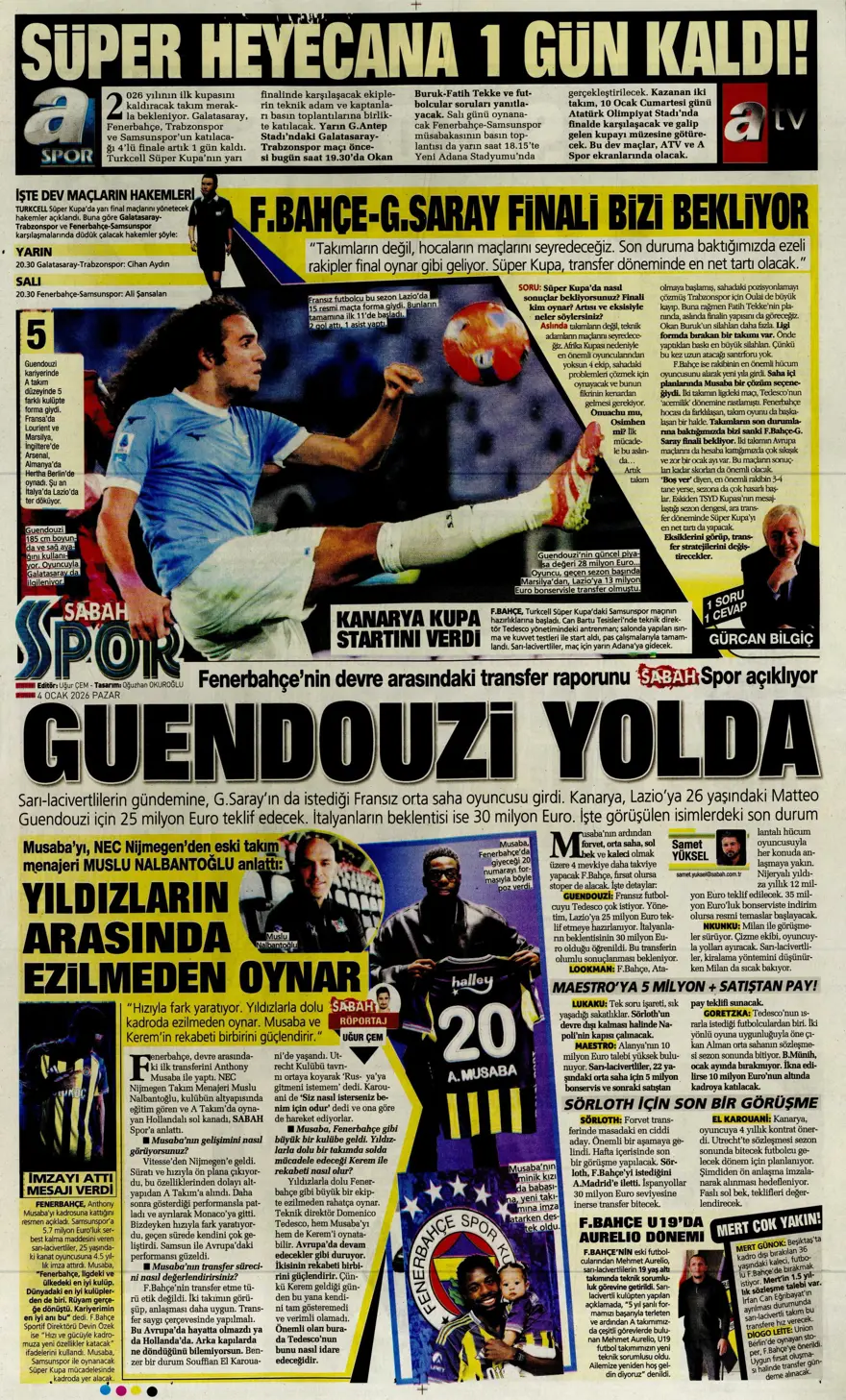 Fenerbahçe'de Guendouzi sürprizi (4 Ocak 2026 spor manşetleri) 12 Fenerbahçe'de Guendouzi sürprizi (4 Ocak 2026 spor manşetleri) 12