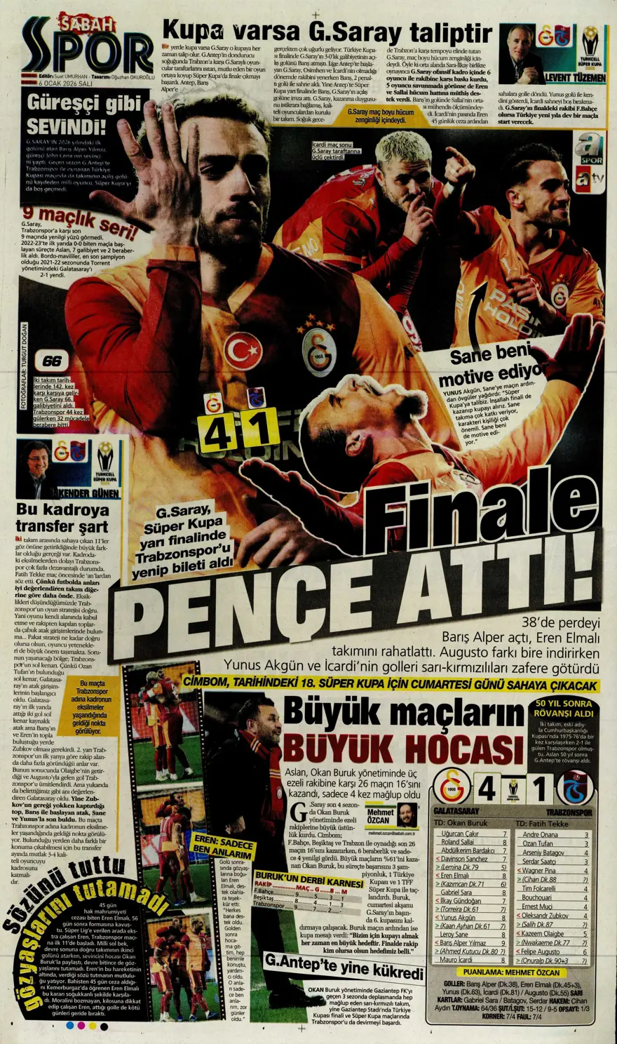 Galatasaray'dan finale pençe (6 Ocak 2026 spor manşetleri) 13
