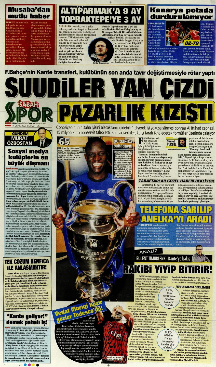 "Akıl oyunları" (17 Ocak 2026 spor manşetleri) 3