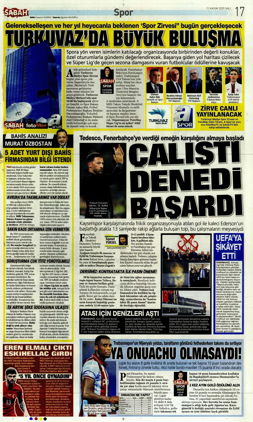 "Osimhen'e niyet, Singo'ya kısmet" (11 Kasım 2025 spor manşetleri) 2