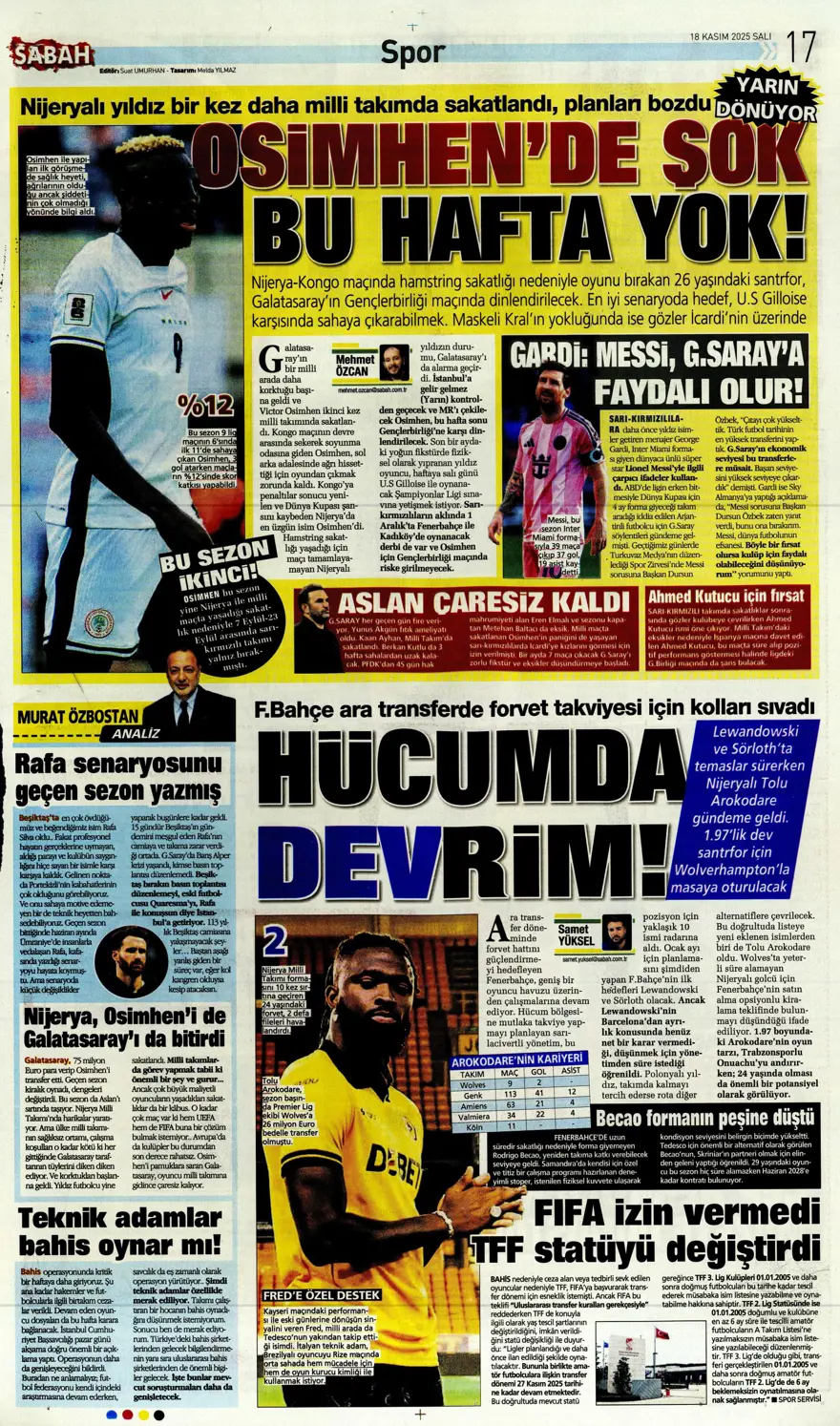 "Fenerbahçe'de Ocak operasyonu" (18 Kasım 2025 spor manşetleri) 12