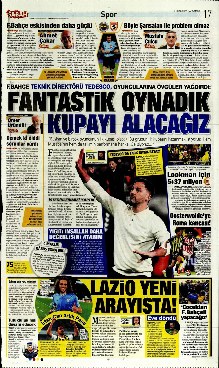 Fenerbahçe'den süper gala (7 Ocak 2026 spor manşetleri) 3 Fenerbahçe'den süper gala (7 Ocak 2026 spor manşetleri) 3