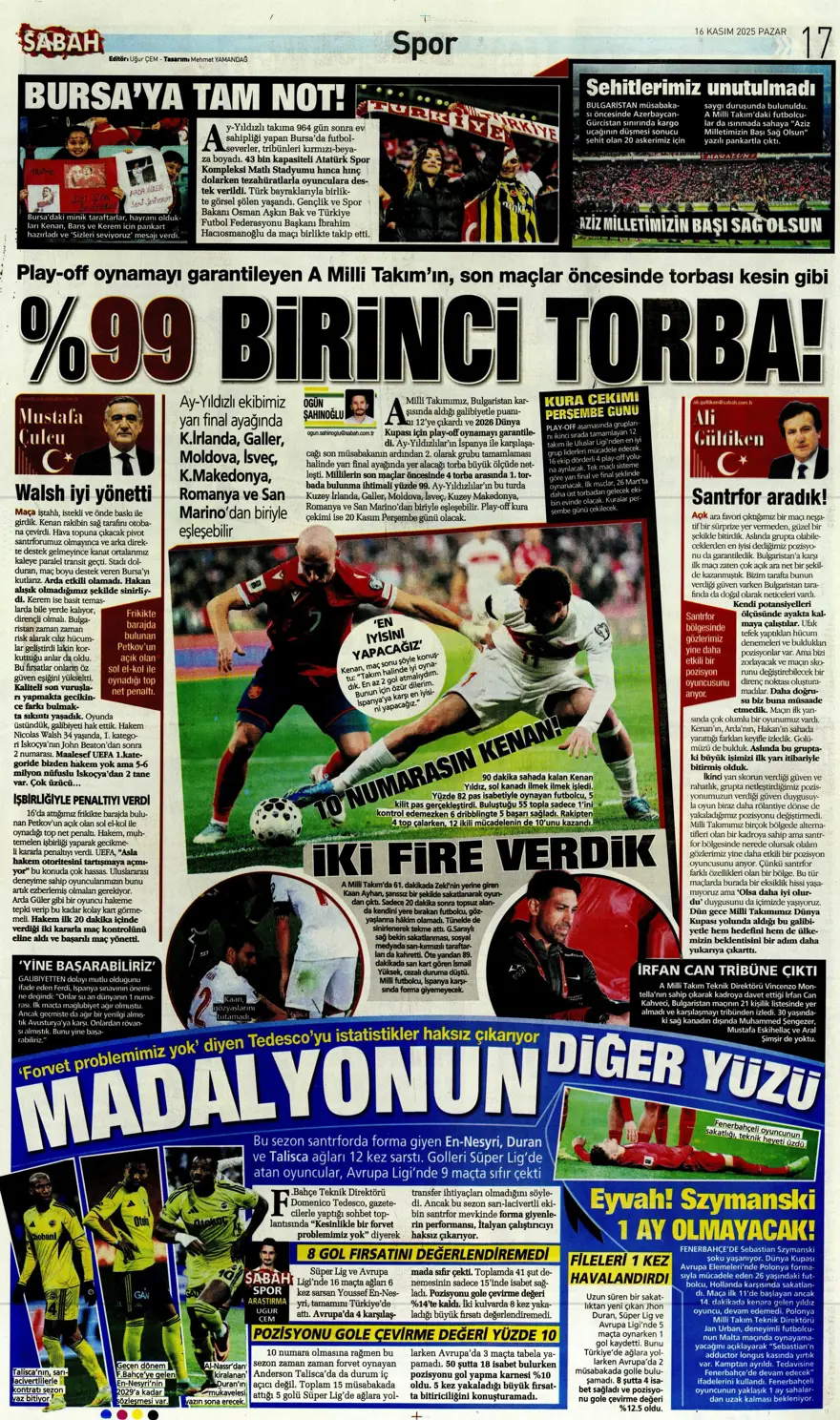 "Bekle bizi Amerika" (16 Kasım 2025 spor manşetleri) 8