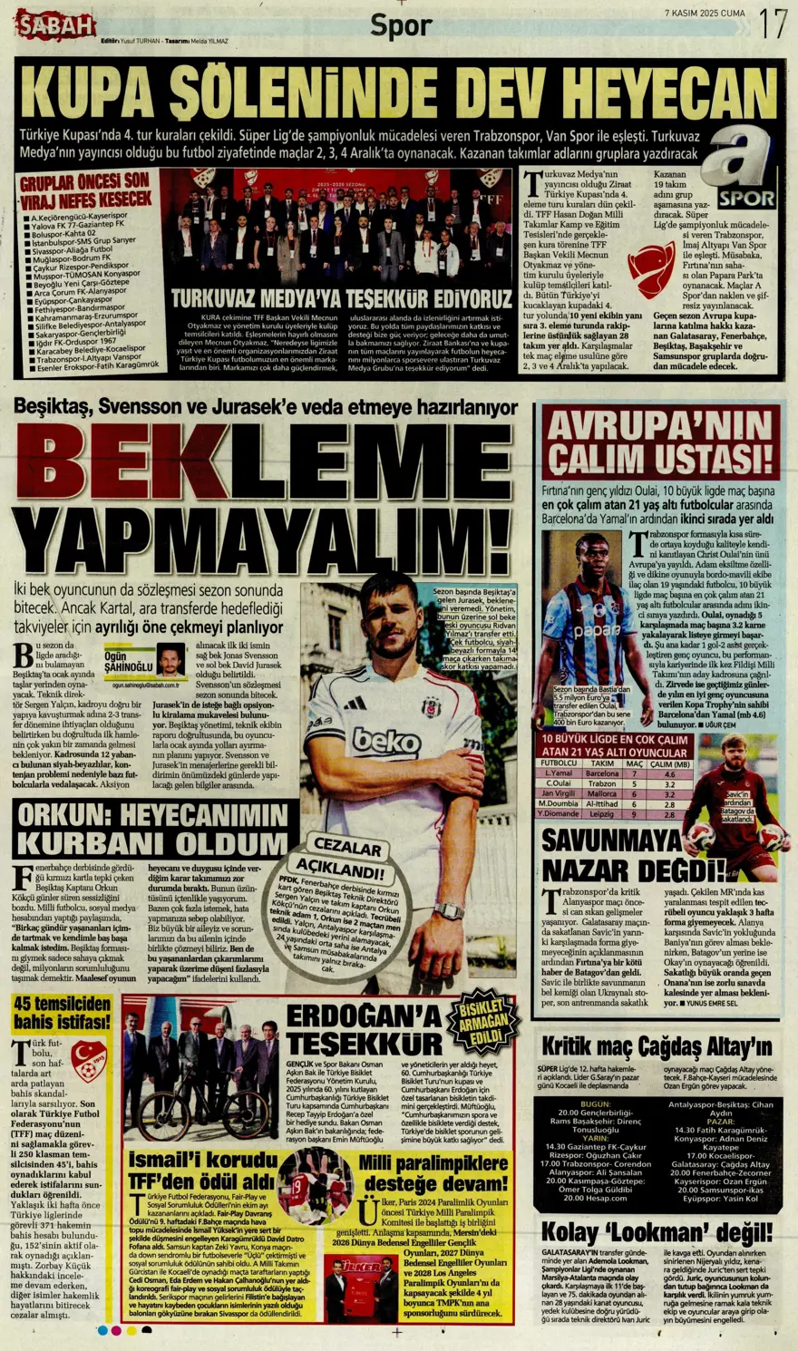 "Hakem 2 puanı çaldı" (7 Kasım 2025 spor manşetleri) 21 "Hakem 2 puanı çaldı" (7 Kasım 2025 spor manşetleri) 21