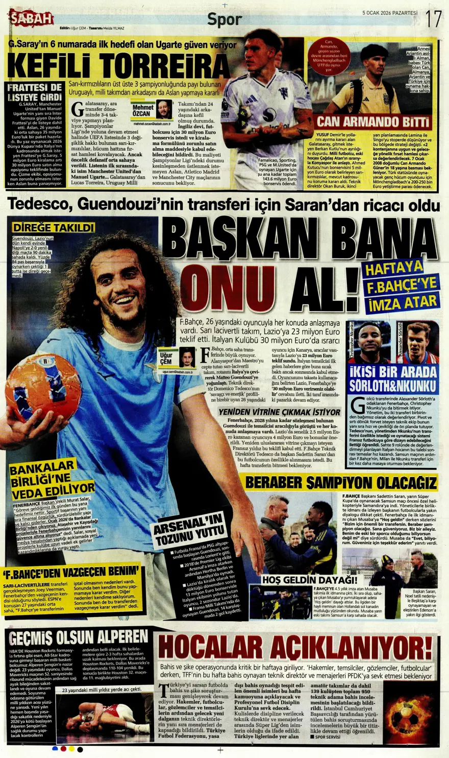 Futbola 'Süper' dönüş (5 Ocak 2026 spor manşetleri) 1