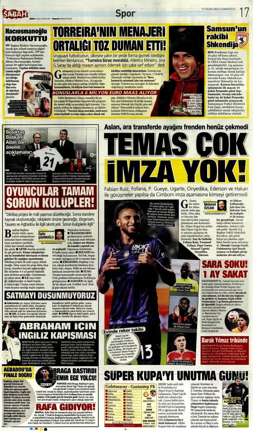 "Akıl oyunları" (17 Ocak 2026 spor manşetleri) 5