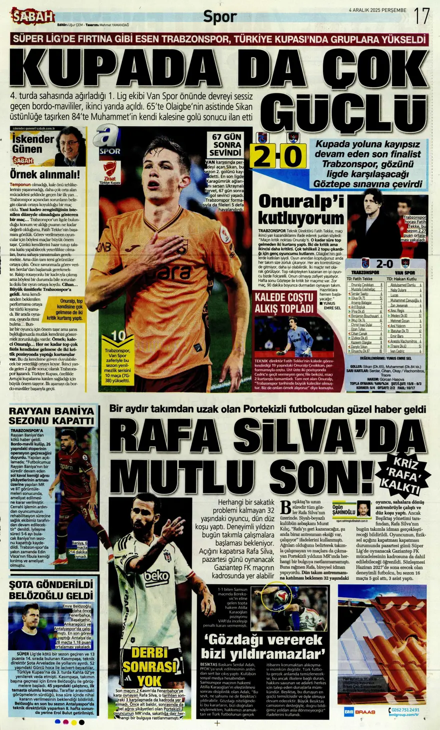 "Kupada da fırtına gibi" (4 Aralık 2025 spor manşetleri) 11