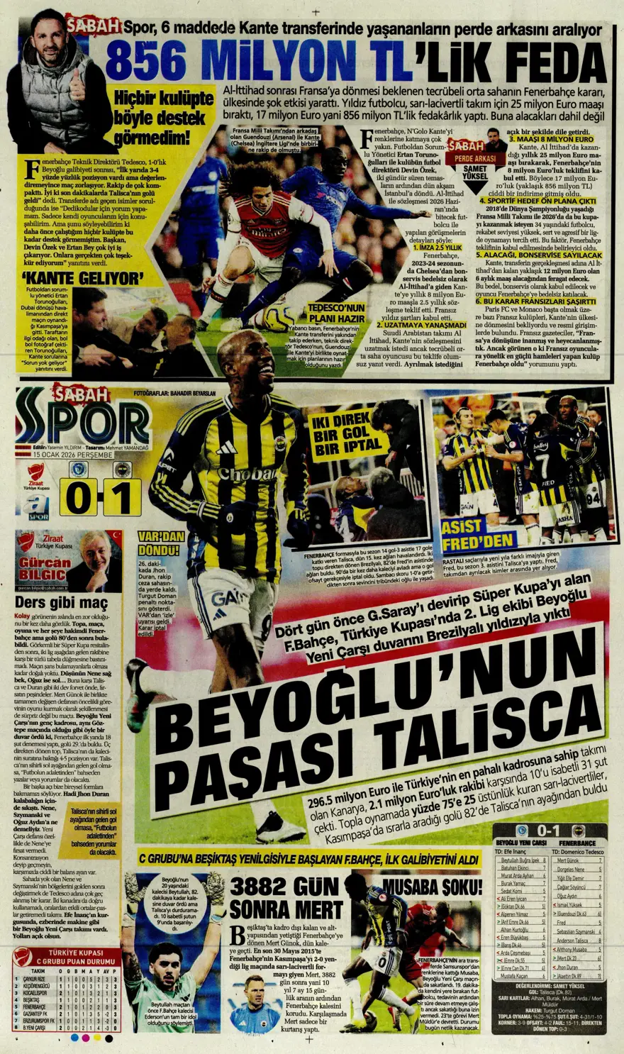 "Orta sahaya nokta atışı" (15 Ocak 2026 spor manşetleri) 9 "Orta sahaya nokta atışı" (15 Ocak 2026 spor manşetleri) 9