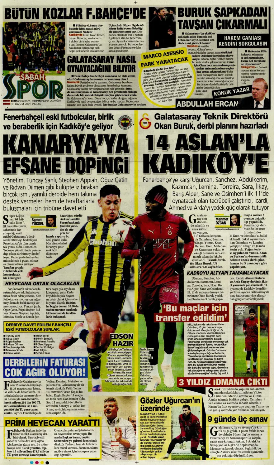 "Zirvede fırtına" (30 Kasım 2025 spor manşetleri) 14