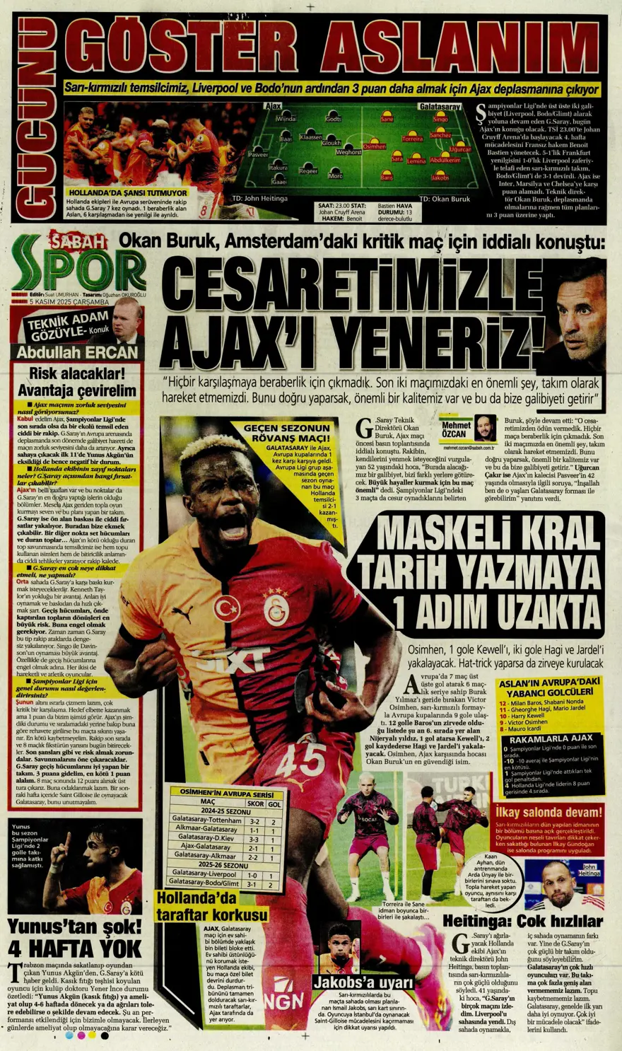 "Devler Ligi'nde Aslan gecesi" (5 Kasım 2025 spor manşetleri) 17 "Devler Ligi'nde Aslan gecesi" (5 Kasım 2025 spor manşetleri) 17