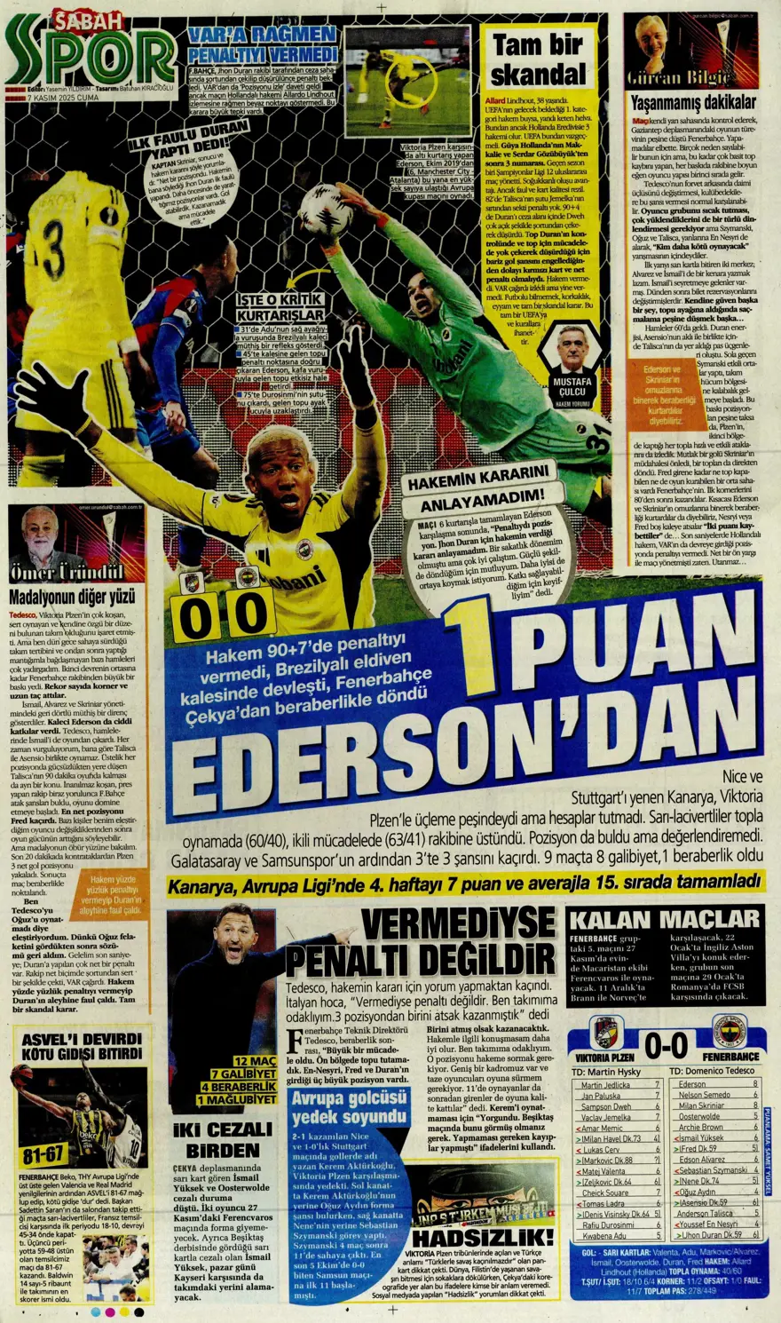 "Hakem 2 puanı çaldı" (7 Kasım 2025 spor manşetleri) 16 "Hakem 2 puanı çaldı" (7 Kasım 2025 spor manşetleri) 16