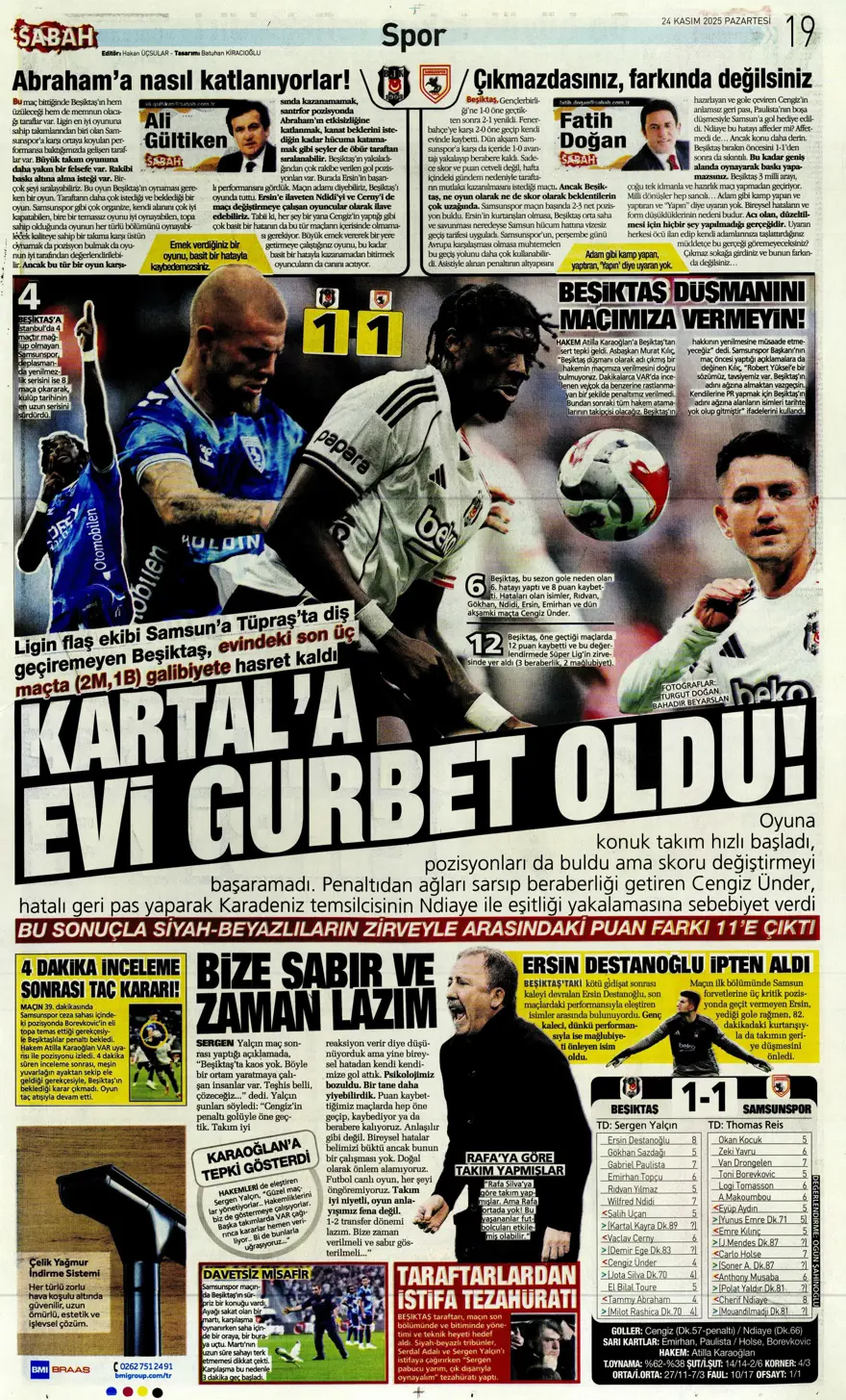 "5'inci viteste derbiye" (24 Kasım 2025 spor manşetleri) 6