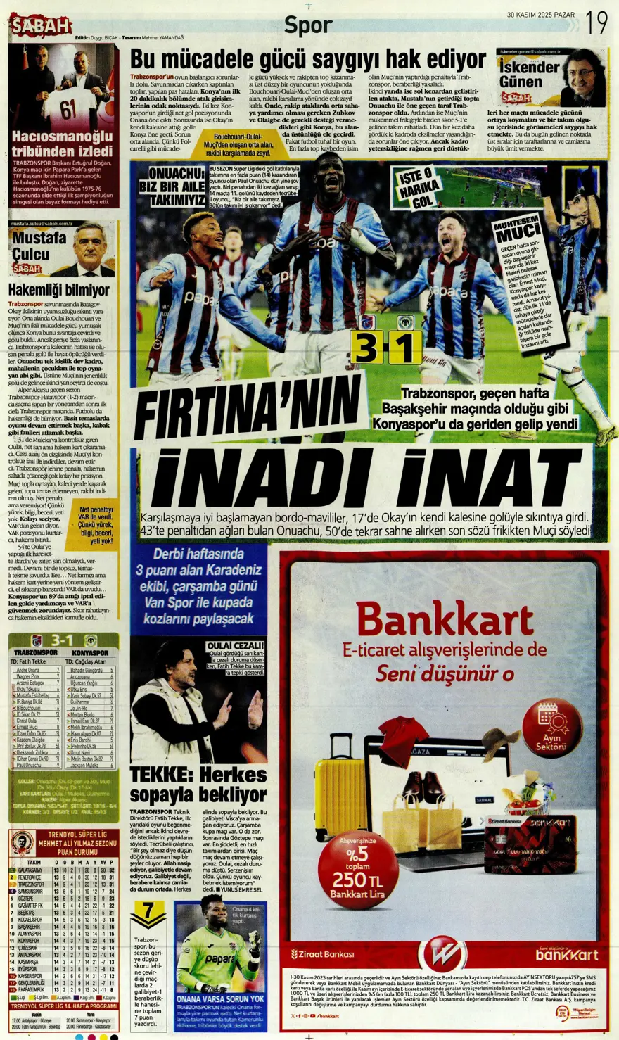 "Zirvede fırtına" (30 Kasım 2025 spor manşetleri) 8