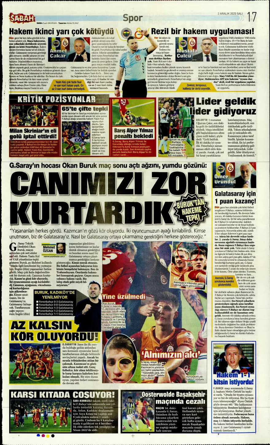 "Aslan salladı, Kanarya yıkılmadı" (2 Aralık 2025 spor manşetleri) 21