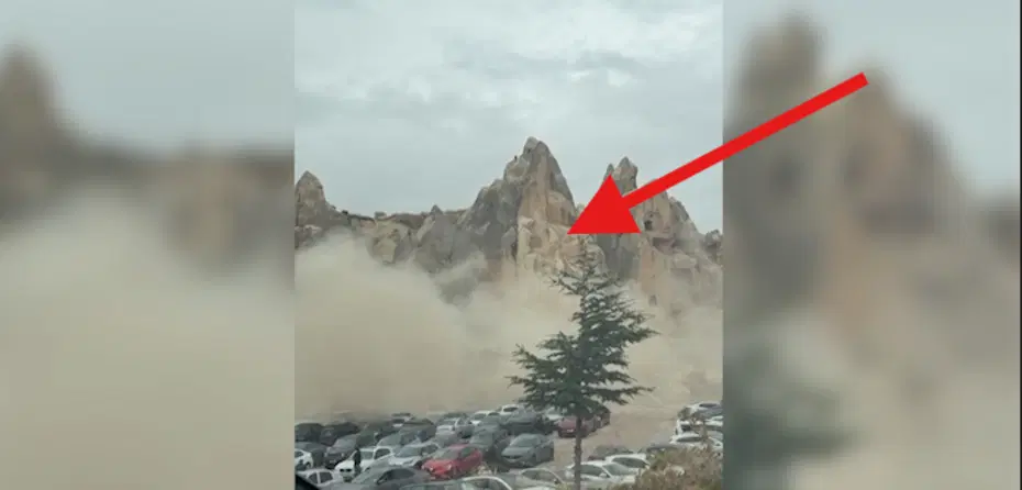 Kapadokya'da peribacası çöktü: Olay yerinden yeni görüntü