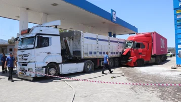 Arı sokan tır şoförü direksiyon hakimiyetini kaybetti, istasyona daldı