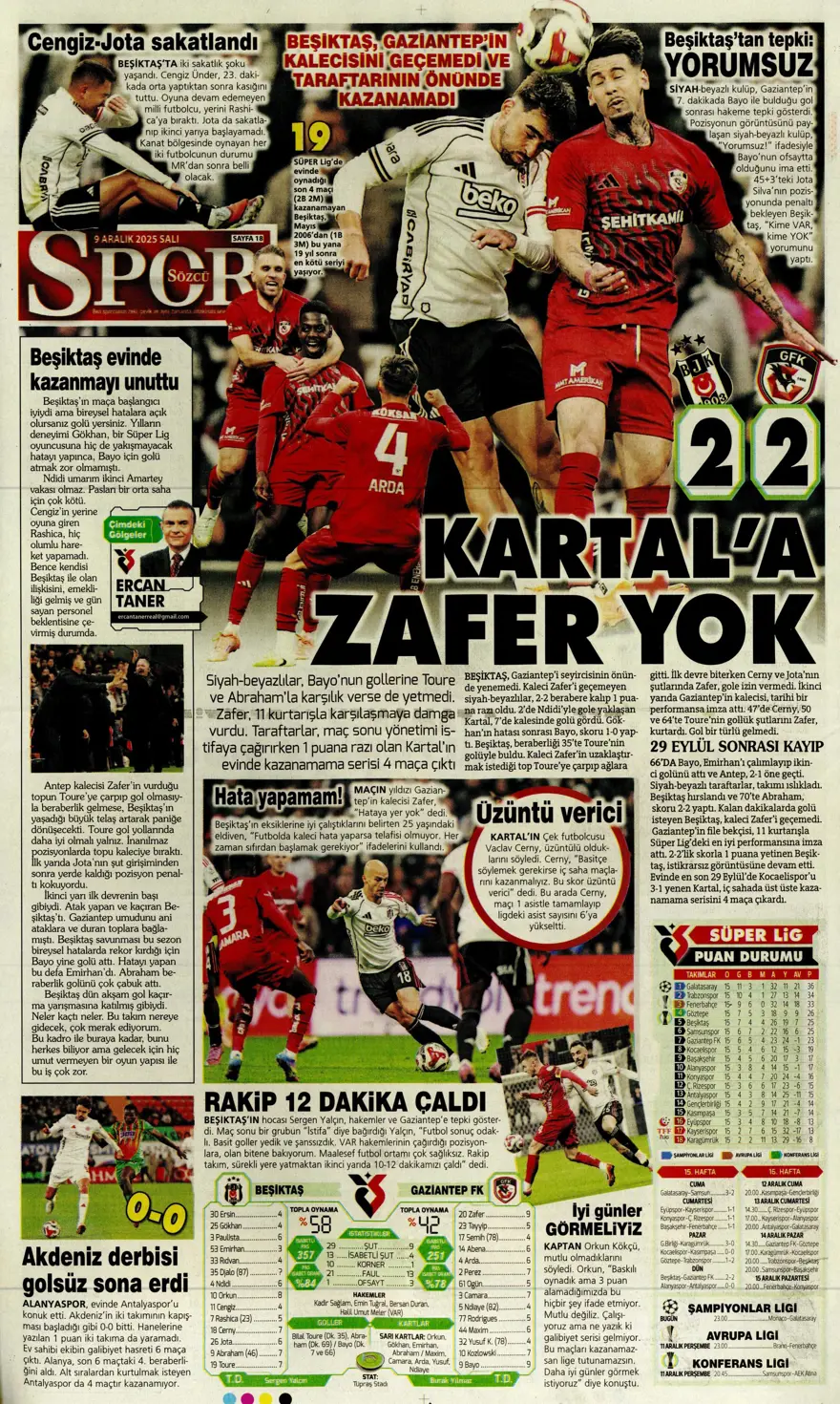 "Tedesco'nun başını rotasyon yaktı" (9 Aralık 2025 spor manşetleri) 25