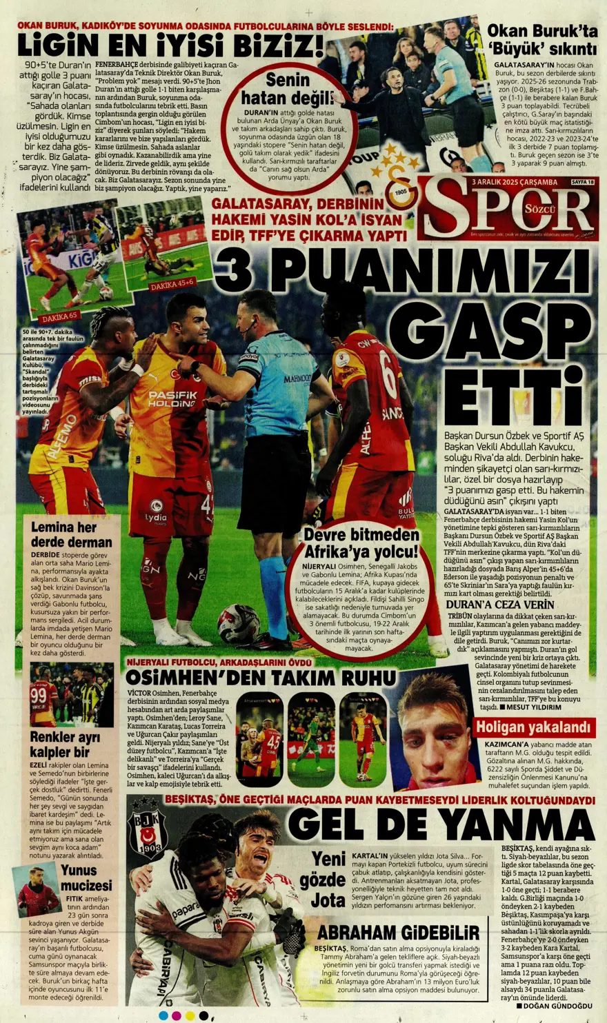 "Kalite farkı 5 dakika" (3 Aralık 2025 spor manşetleri) 19 "Kalite farkı 5 dakika" (3 Aralık 2025 spor manşetleri) 19