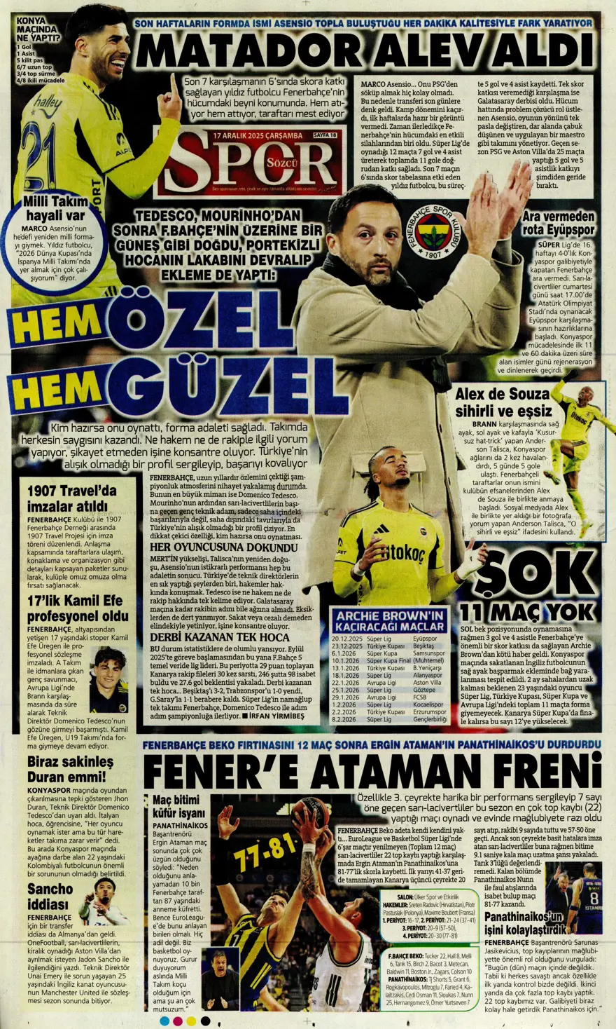 "Lemina'nın veliahtı Dennis" (17 Aralık 2025 spor manşetleri) 18