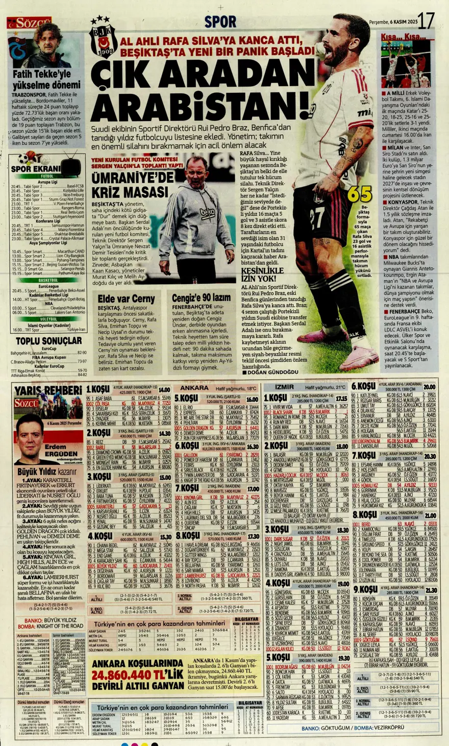 "Devler Ligi'nin Aslan'ı" (6 Kasım 2025 spor manşetleri) 2
