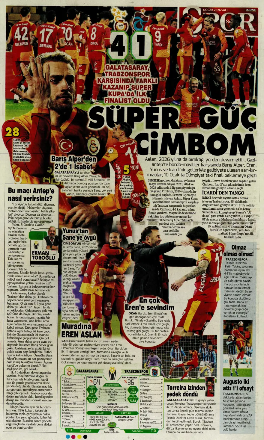 Galatasaray'dan finale pençe (6 Ocak 2026 spor manşetleri) 2