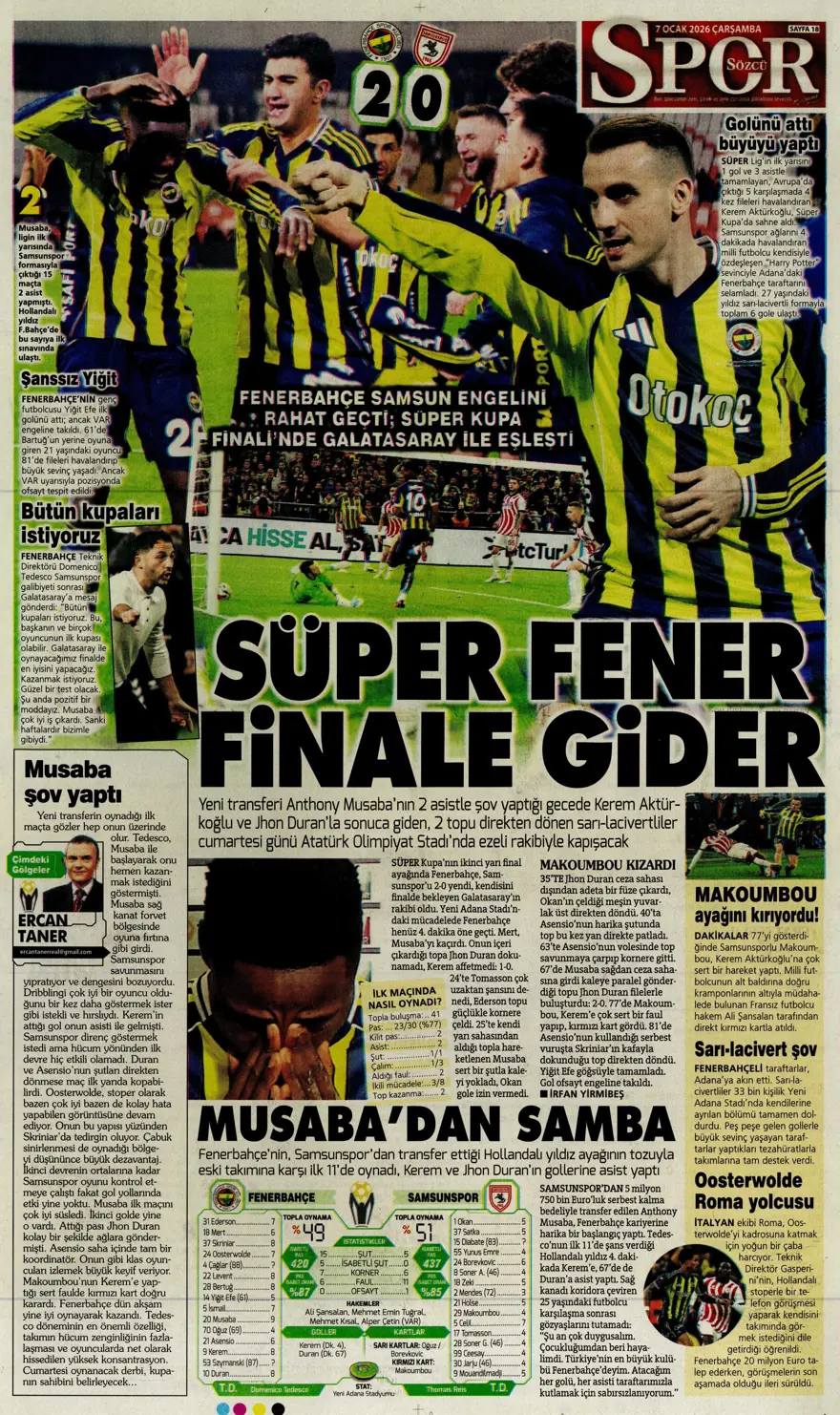 Fenerbahçe'den süper gala (7 Ocak 2026 spor manşetleri) 2 Fenerbahçe'den süper gala (7 Ocak 2026 spor manşetleri) 2
